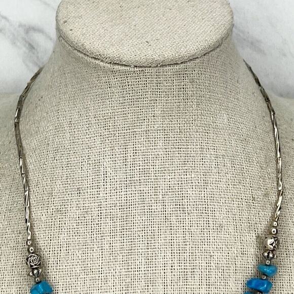 Blue Faux Turquoise Silver Tone Beaded Necklace - Picture 5 of 5